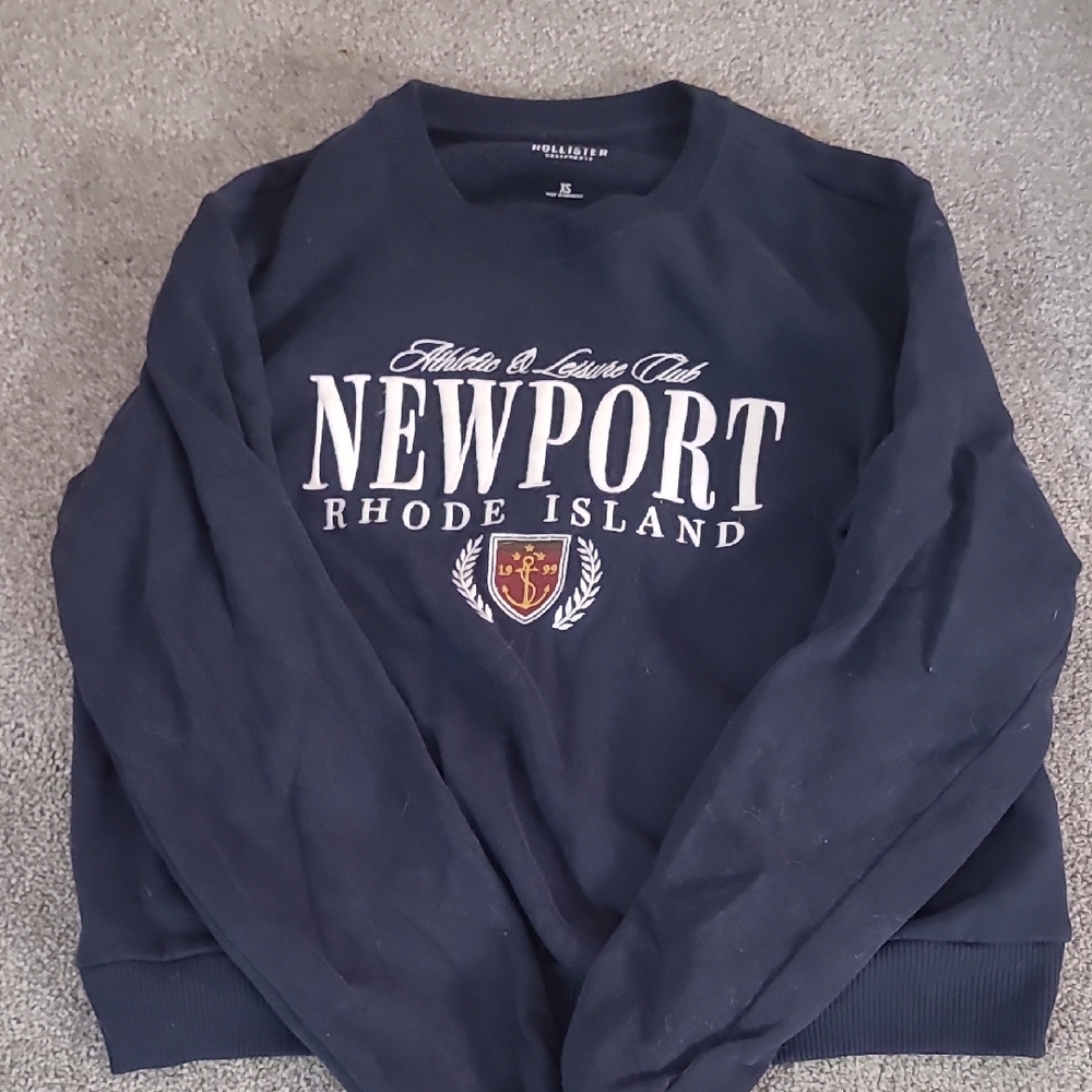 Navy Embroidered Hollister Navy Crew Neck Sweater Newport Rhode Island